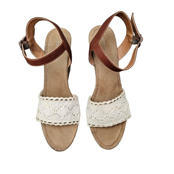 Maurices Baritt Wedge Platform Boho Crochet Sandals Brown And Cream Size 8 - Picture 4 of 11
